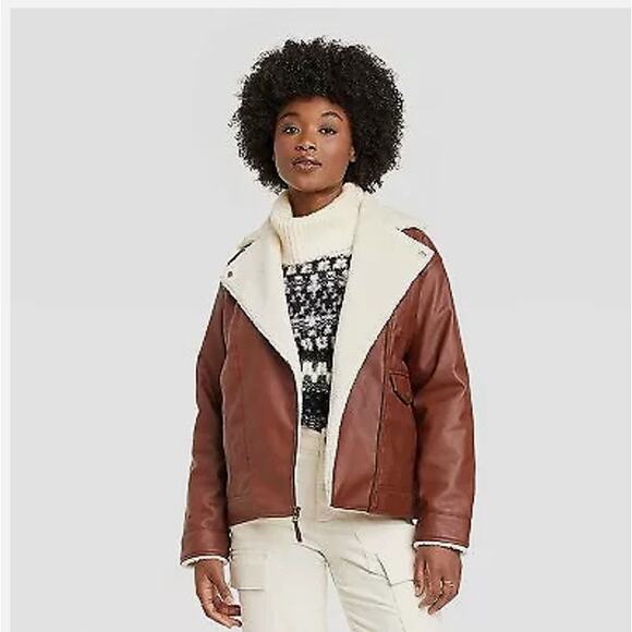 Universal Thread Jackets & Blazers - Faux Leather Moto Jacket Brown Sz Medium NWT Universal Thread